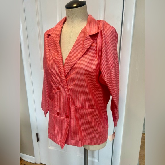 Vintage Double Breasted Red Striped Cotton Blazer/Top - Picture 8 of 10